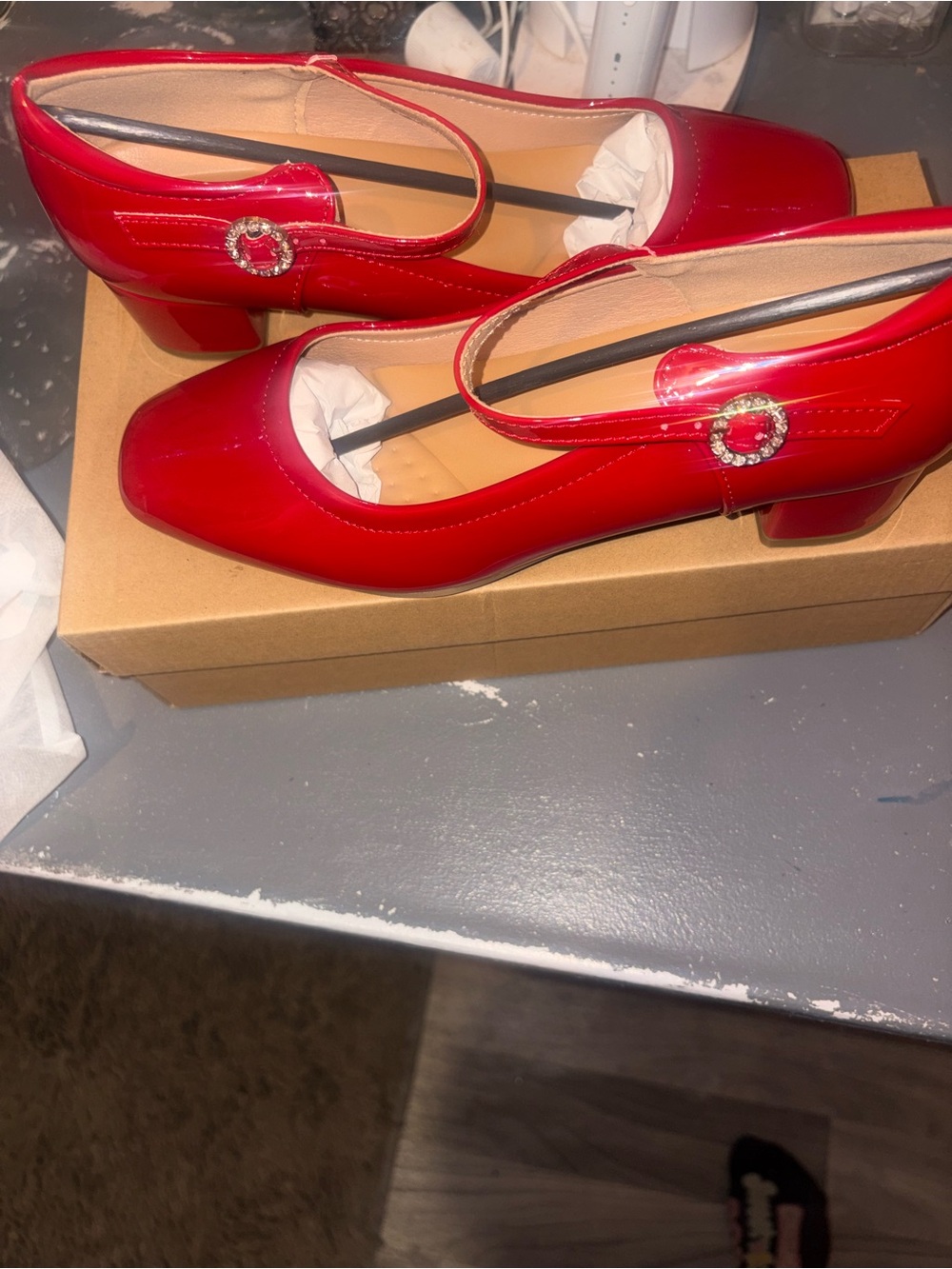 Red Patent Mary Jane Block Heel Pumps